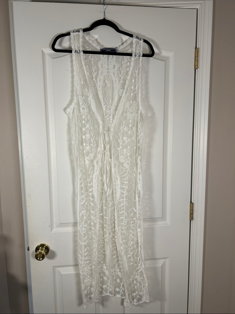 Highness Cream Lace Sleeveless Long Kimono-One size